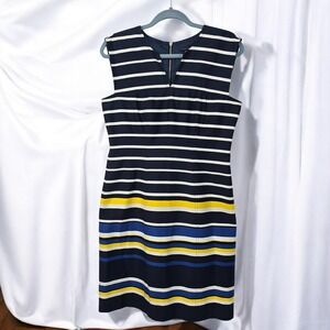 Tommy Hilfiger Sheath Dress Striped Sleeveless V-Neck Career Casual Woman Size 8